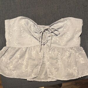 Princess Polly Light Gray Strapless Lace-Up Peplum Crop Top